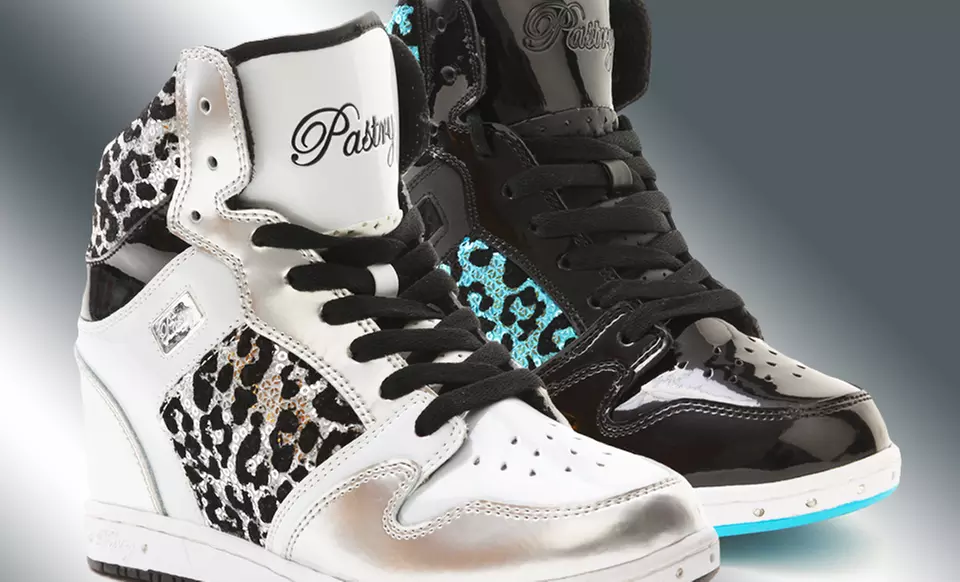 $34.99 for Pastry Glam Pie Foil Cheetah Wedges in Black/Blue or Silver/White ($60 List Price). Free Shipping & Returns. - Primary Image