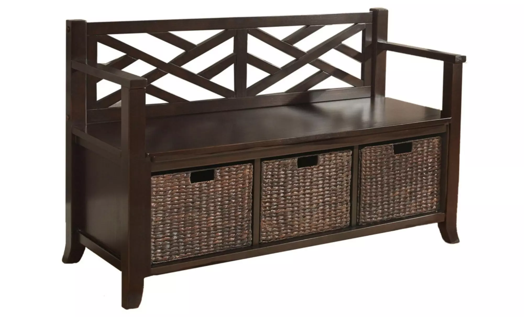 Simpli Home Espresso Brown Entryway Storage Bench with Baskets - Second Medium