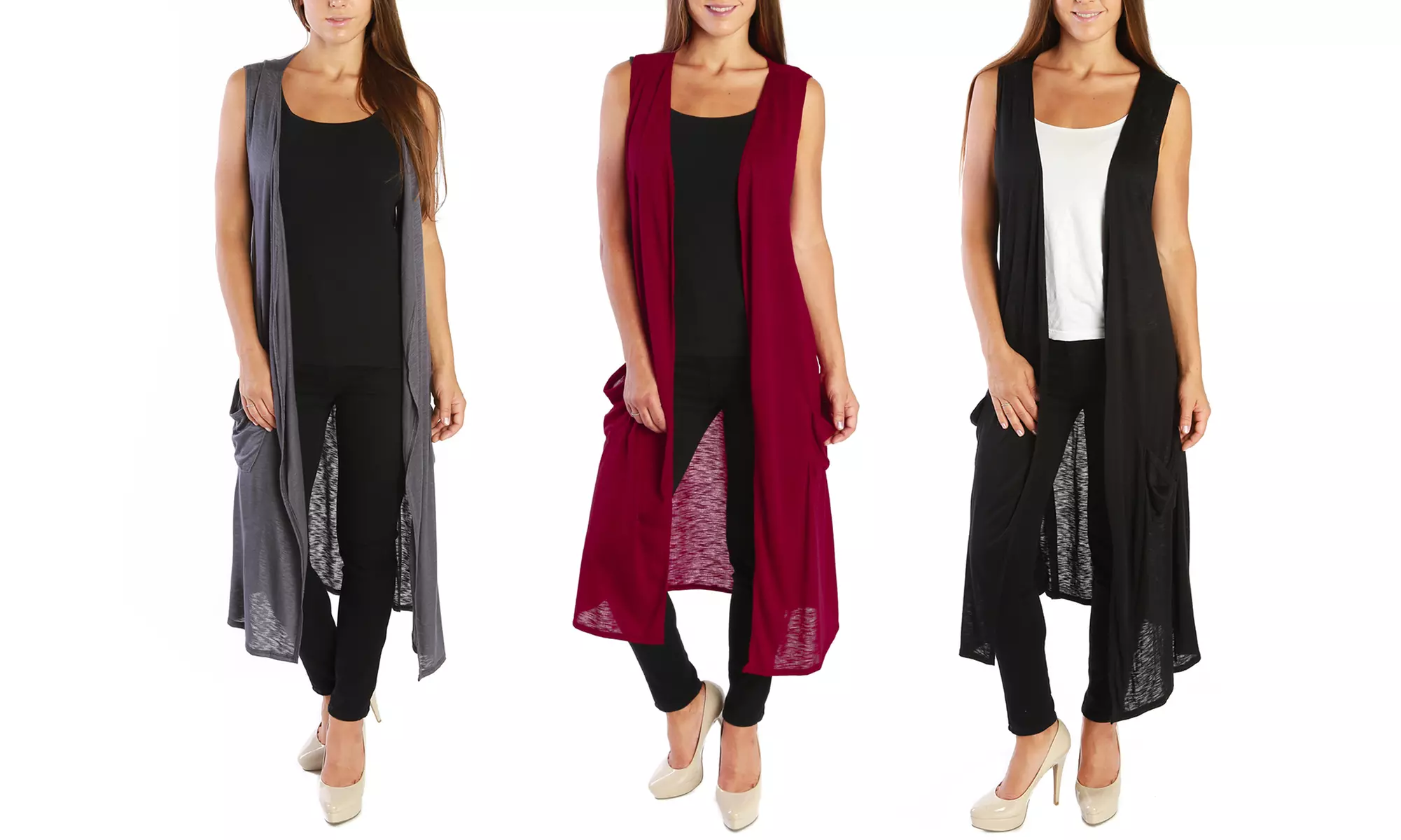 Nelly Women's Sleeveless Long Cardigan with Pockets - Primary Image
