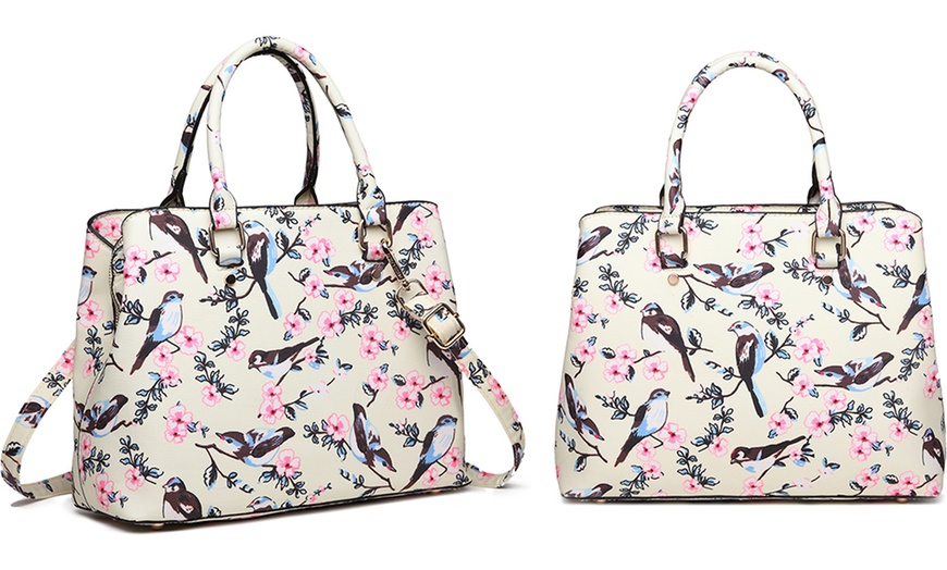 Image 2: Matte Bird Print Tote Handbag