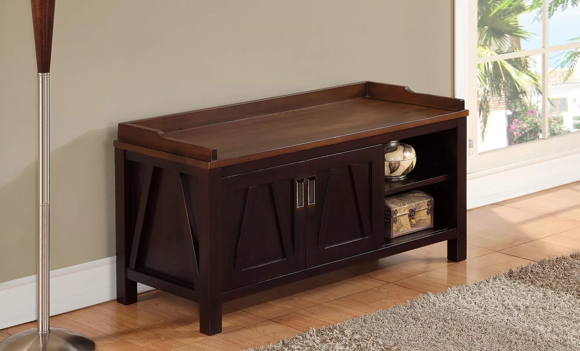 Simpli Home Dorset Collection Dark-Brown Entryway Storage Bench - Primary Image