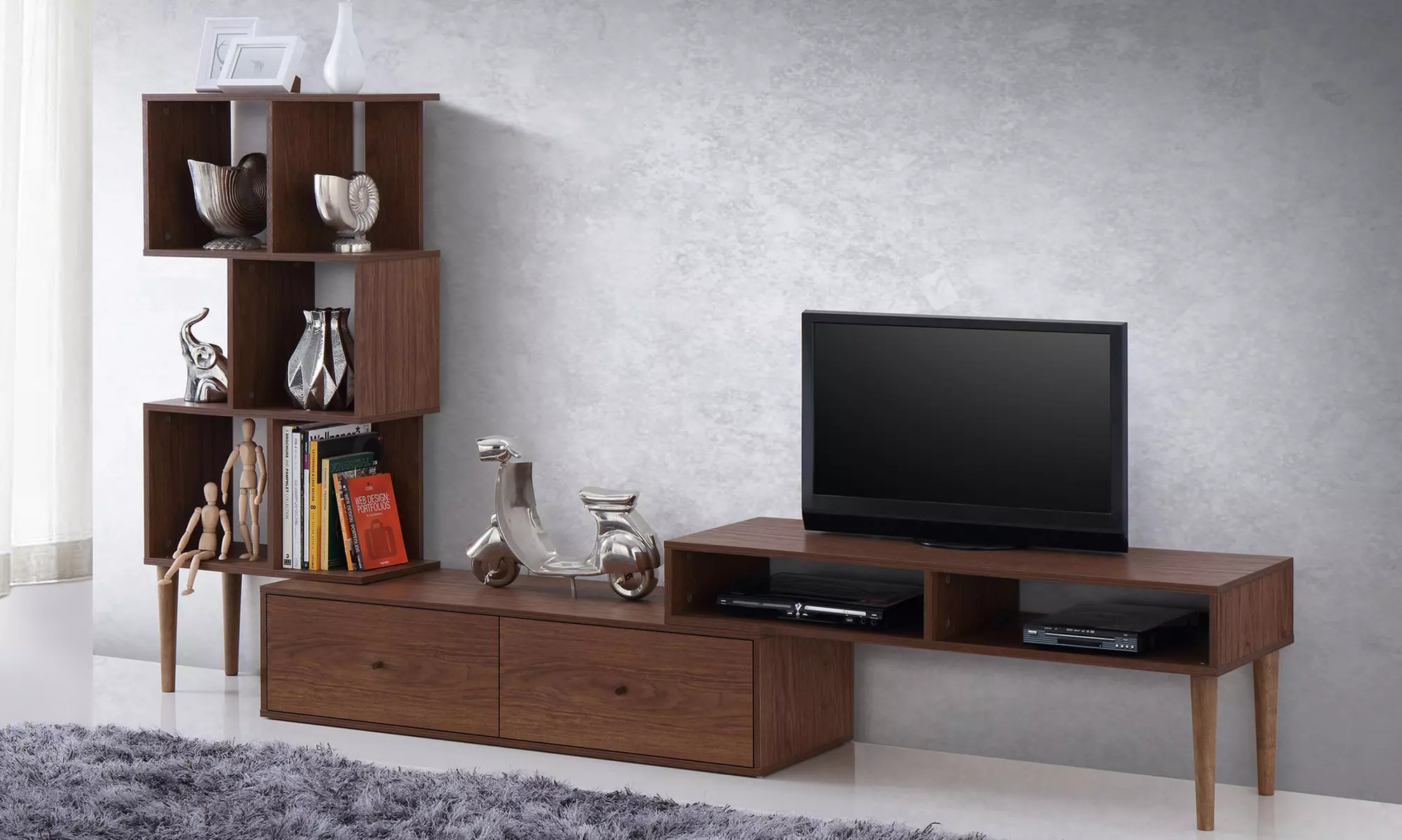 Winchester Mid-Century Modern Dark Walnut Wood TV Stand and Display Unit - Primary Image
