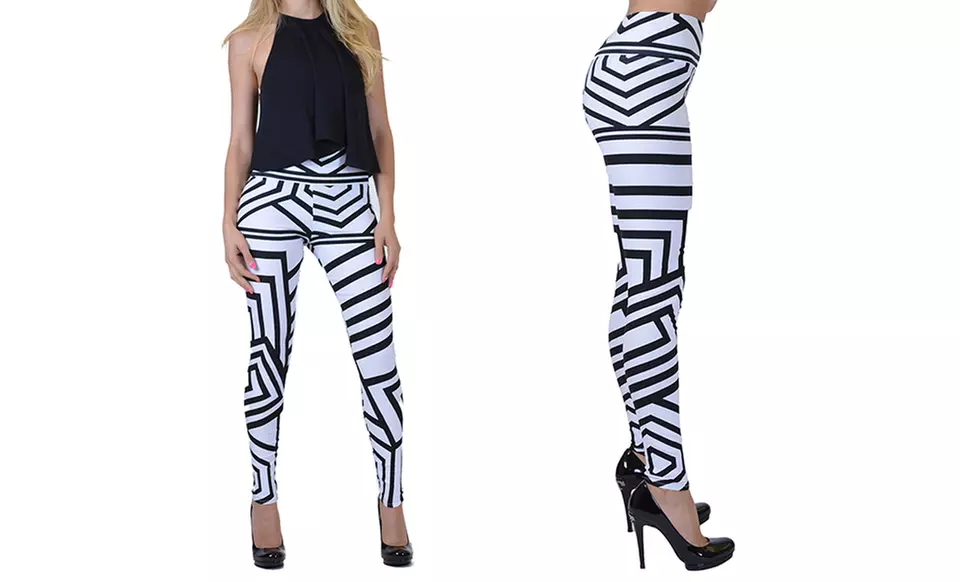 Women's High-Waist Abstract Striped Leggings - Second Medium