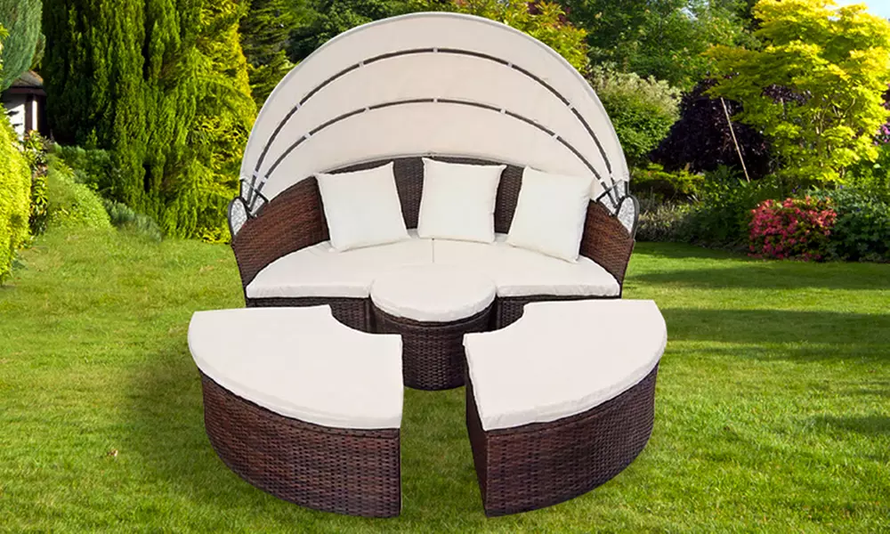 Poly Rattan-Effect Garden Daybed (£299.99) With Table (£349.99) With Free Delivery - Primary Image