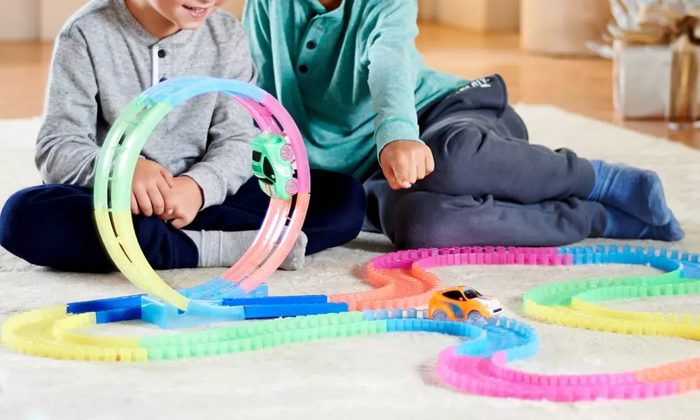 Mindscope Twister Tracks 360 Loop Neon Glow Track with 2 LED Light-Up Vehicles - Primary Image
