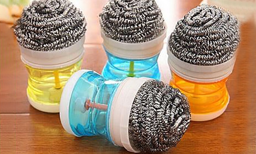 Image 1: Steel Wool Brush with Soap Dispenser