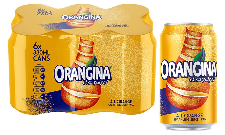 Image 2: 24 Orangina Can Sparkling Juice Drinks 330ml