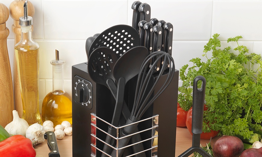 Image 1: 19-Pc Knife Block and Utensil Set