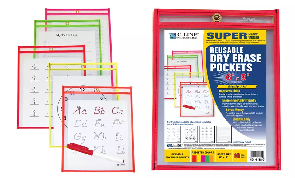 10-Pack of C-Line Dry Erase Study Aid Pouches. Multiple Colors and Sizes Available from $10.99–$11.99. Free Returns. - Second Medium