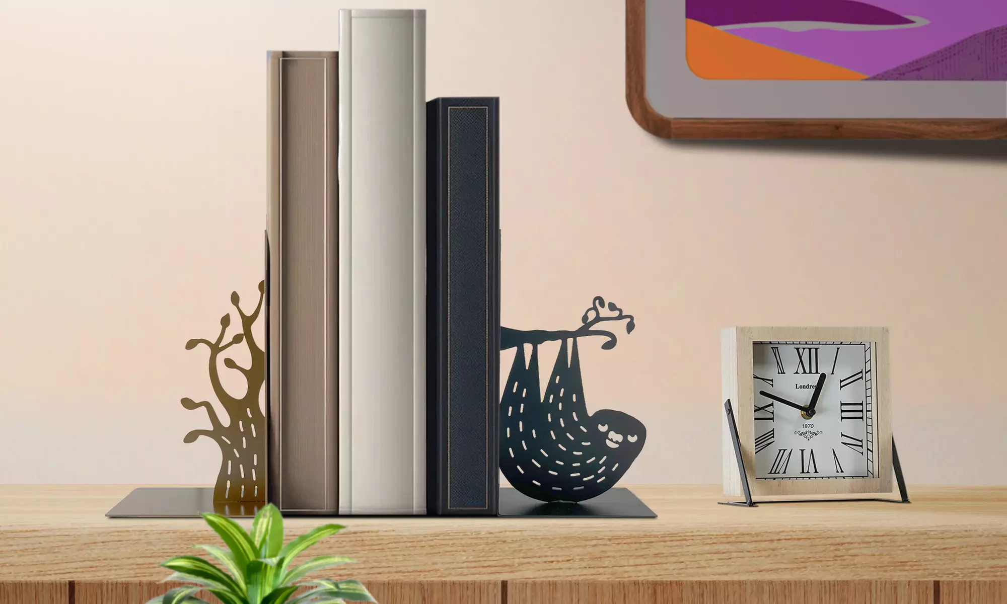 Coppia di fermalibri da mensola