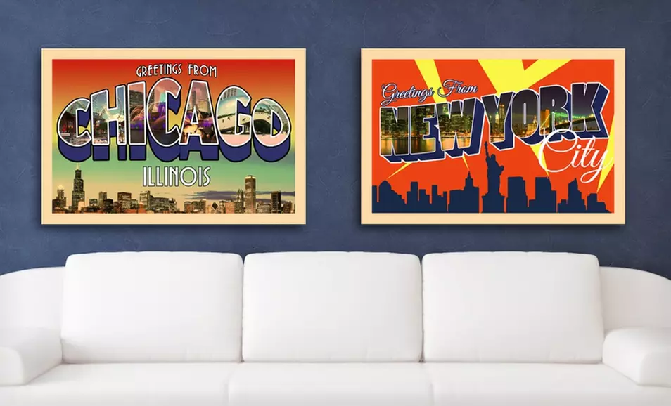 $29.99 for a 16"x24" City Postcard Canvas Print ($150 List Price). Multiple Cities. Free Shipping and Returns. - Primary Image