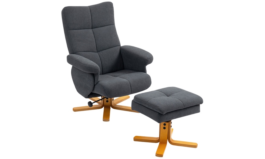 Image 3: HomCom Linen Recliner Chair and Footstool