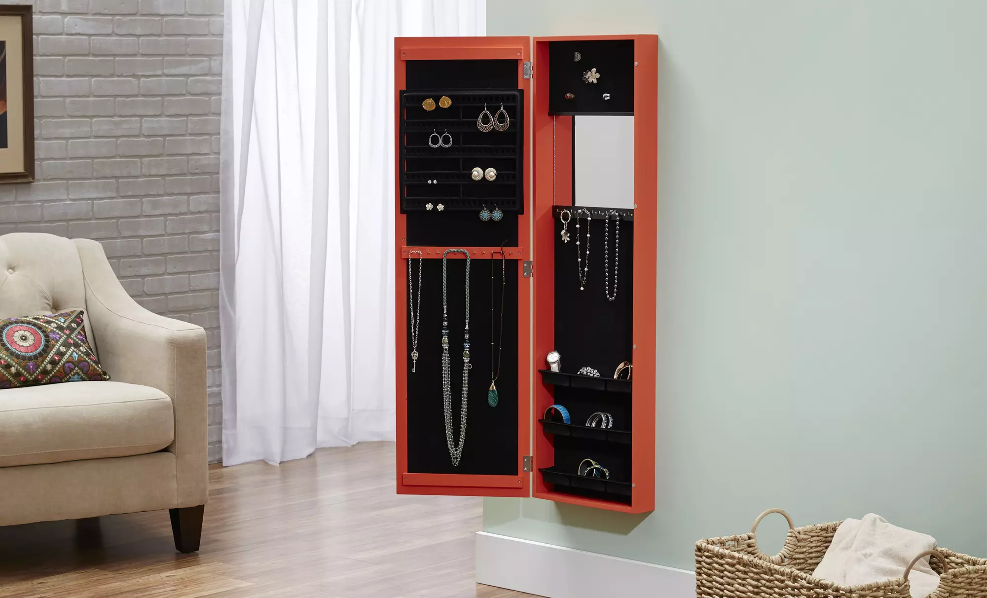 Over-the-Door Jewelry Armoire with Full-Length Mirror - Primary Image