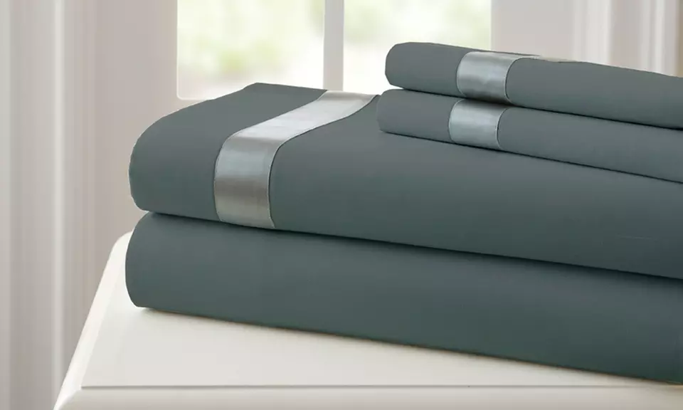 400-Thread-Count Fine Linens 100% Egyptian-Cotton Sheet Set with Satin Band Accent - Second Medium
