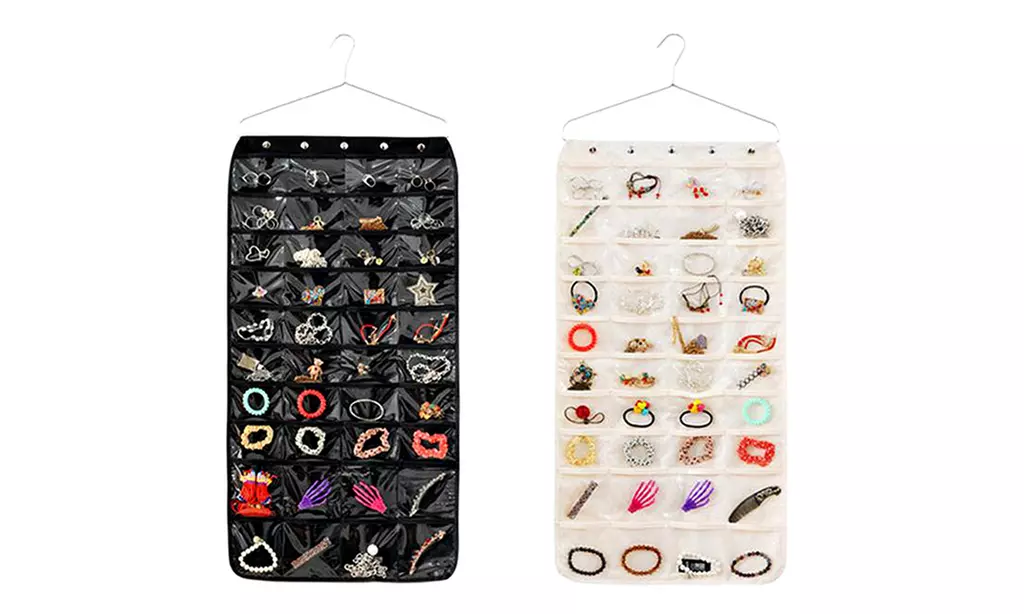 80-Pocket Double-Sided Hanging Jewelry Organizer - Primary Image