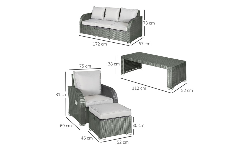 Image 3: Outsunny Seven-Seater Rattan-Effect Recliner Furniture Set