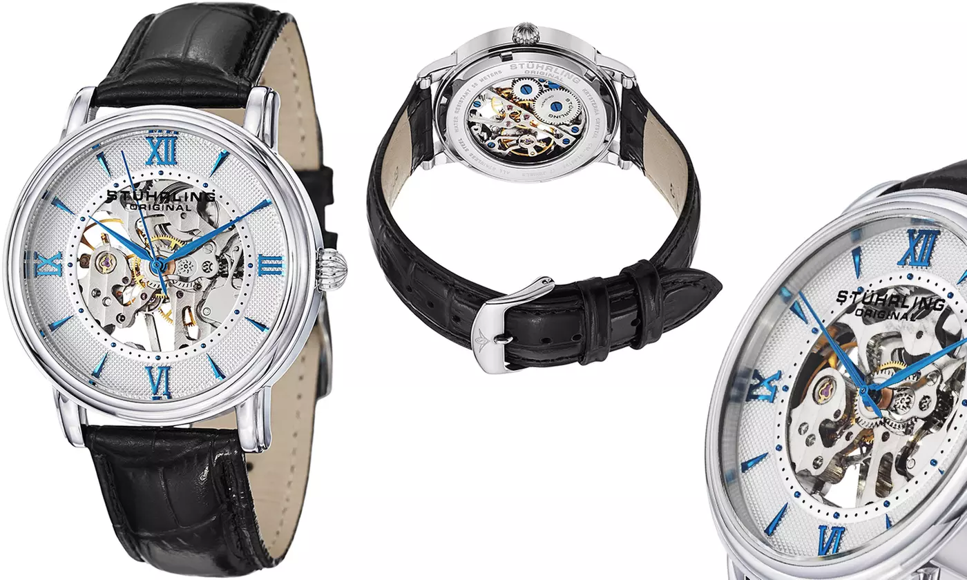 Stuhrling Original Men’s Skeletonized Mechanical Legacy Watch Set - Second Medium