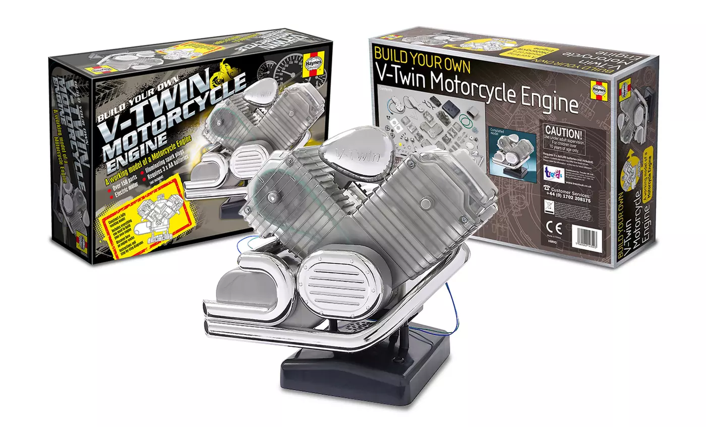 Kids' Build Your Own Working Model V-Twin Motorcycle Engine Kit With Sounds - Primary Image