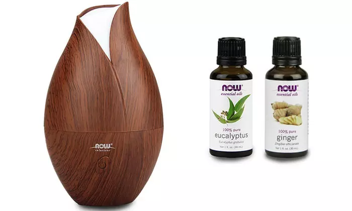 Now Foods Ultrasonic Faux Wood Grain Aromatherapy Oil Diffuser with Eucalyptus and Ginger Oils - Primary Image