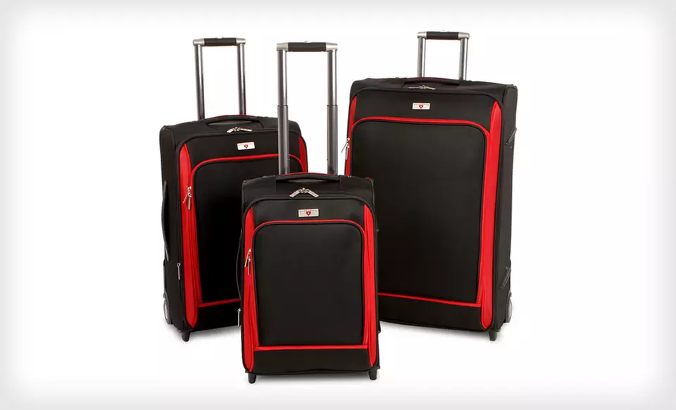 $289 for a Swiss Legend 3-Piece Wheeled Luggage Set in Black/Red ($619 List Price). Free Shipping and Free Returns. - Primary Image