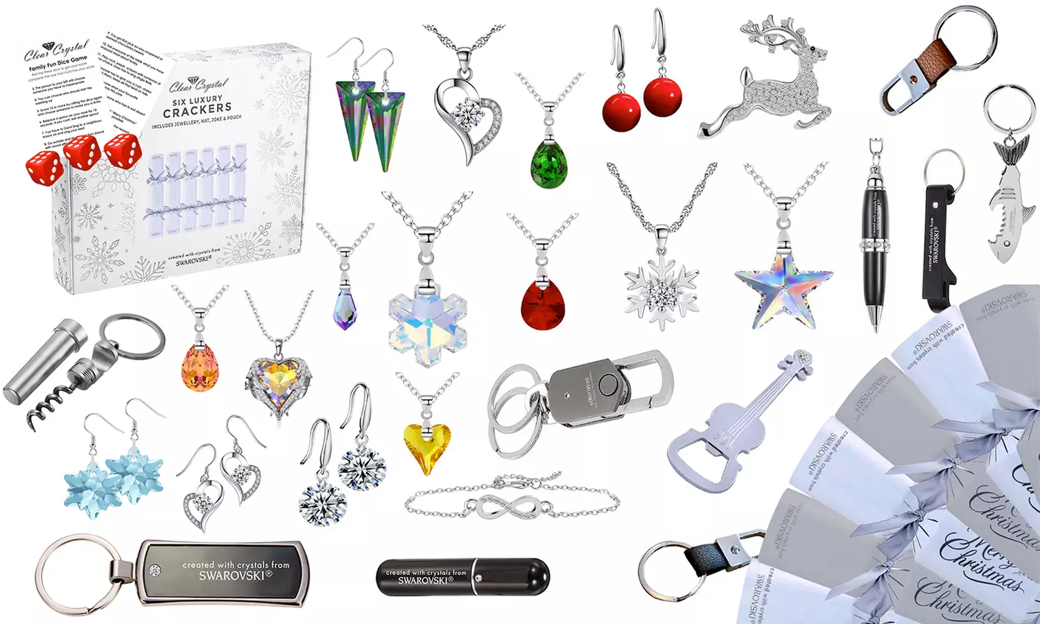 6 ou 12 boîtes de crackers de Noël "Clear Crystal" avec bijoux/accessoires ornés de cristaux Swarovski® - Primary Image