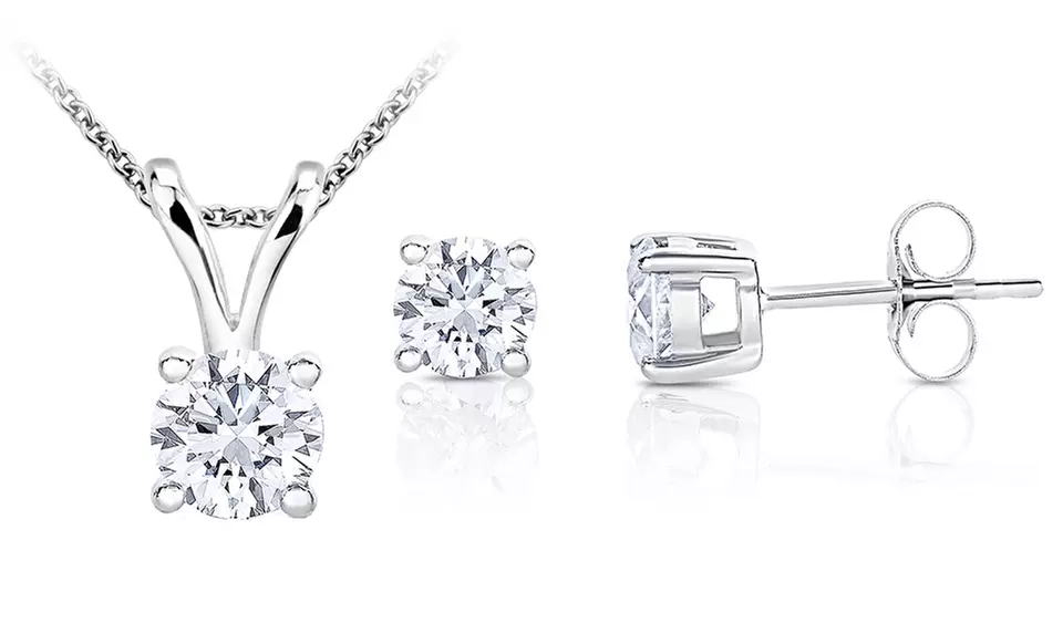 1.00 CTTW Diamond Solitaire Pendant & Earring Set in 10K Gold - Primary Image