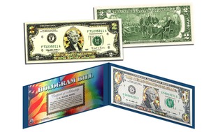 Gold Hologram U.S. 1 or 2 Dollar Bill Art