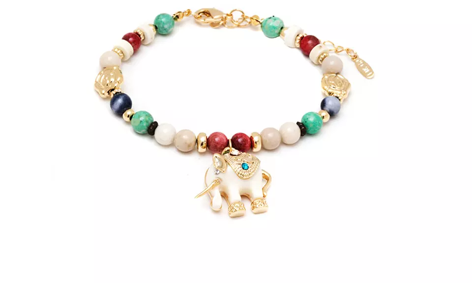 Elephant Charm Bracelet with Swarovski Elements in 18K Gold Plated Brass - Primary Image
