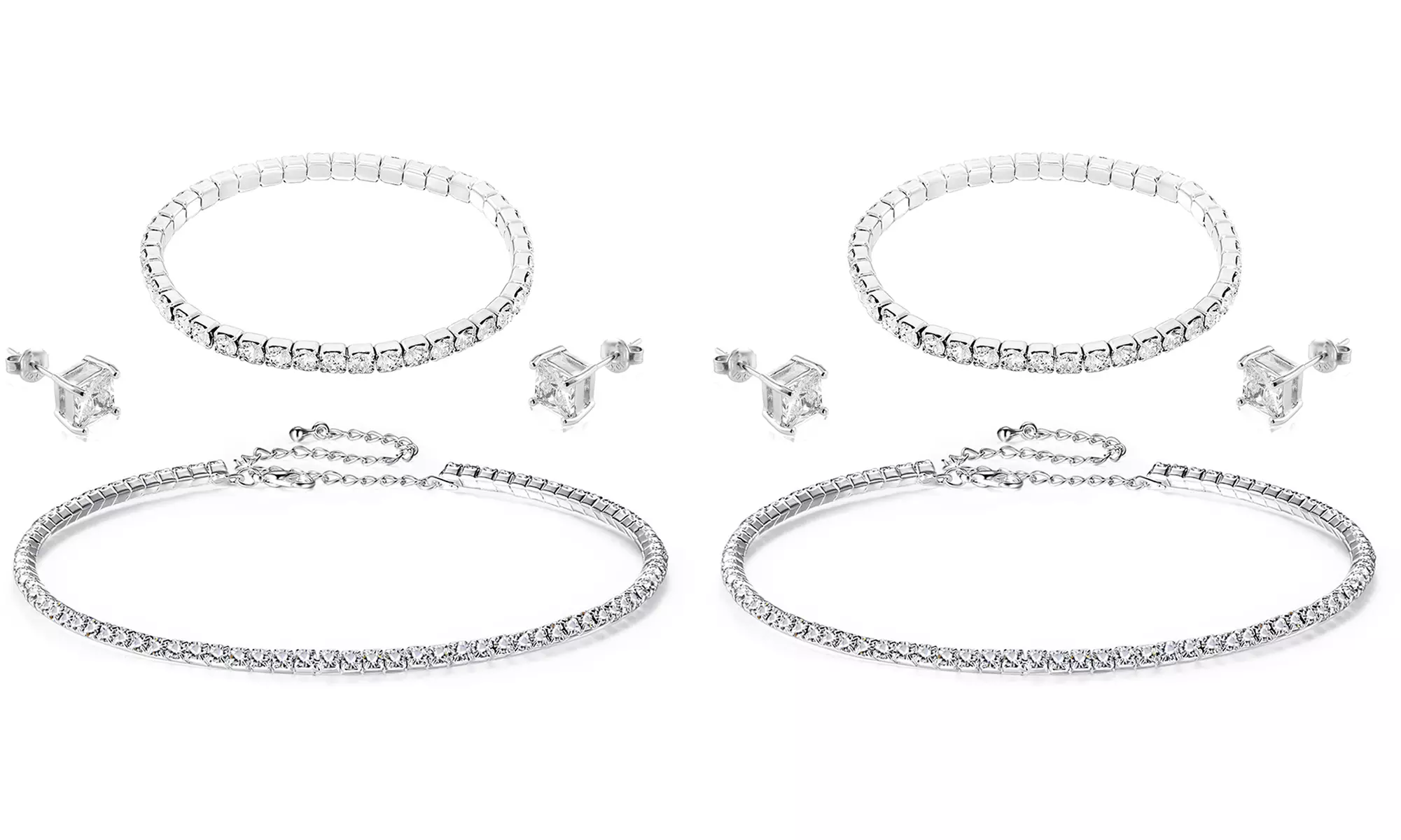 Ensemble collier ras-de-cou, bracelet et boucles d'oreilles serties de zircon cubique - Second Medium