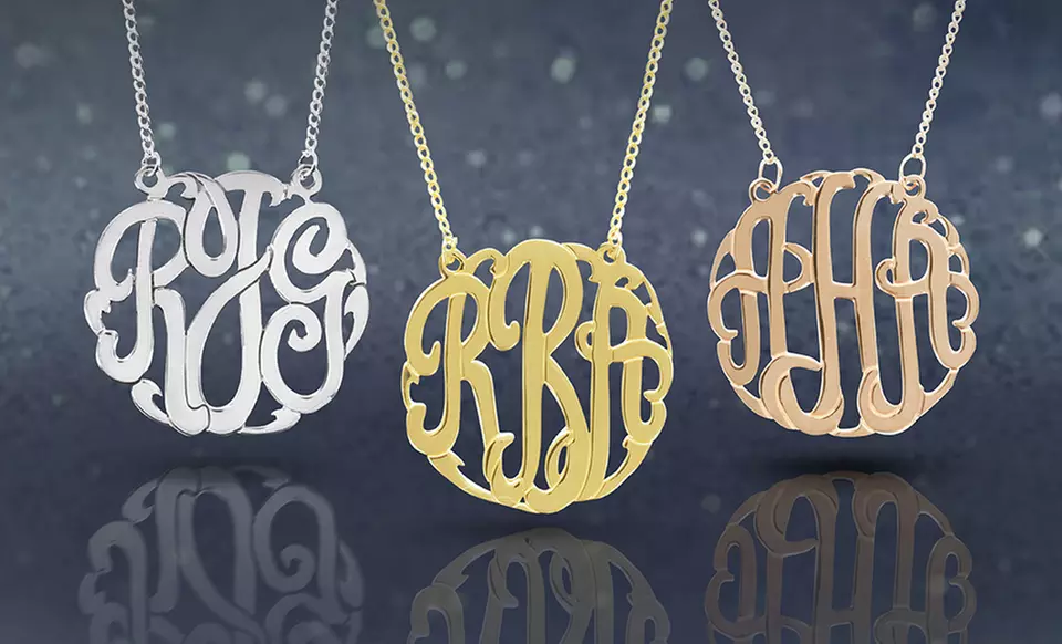 Personalized Sterling Silver Monogram Necklace from Monogram Online. Multiple Styles Available. - Primary Image