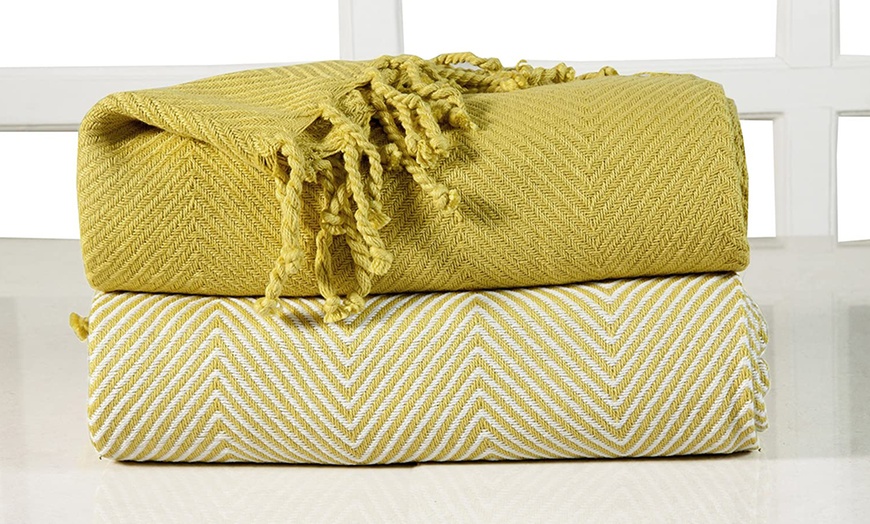 Image 3: Chevron Cotton Single Sofa Throw Two-Pack