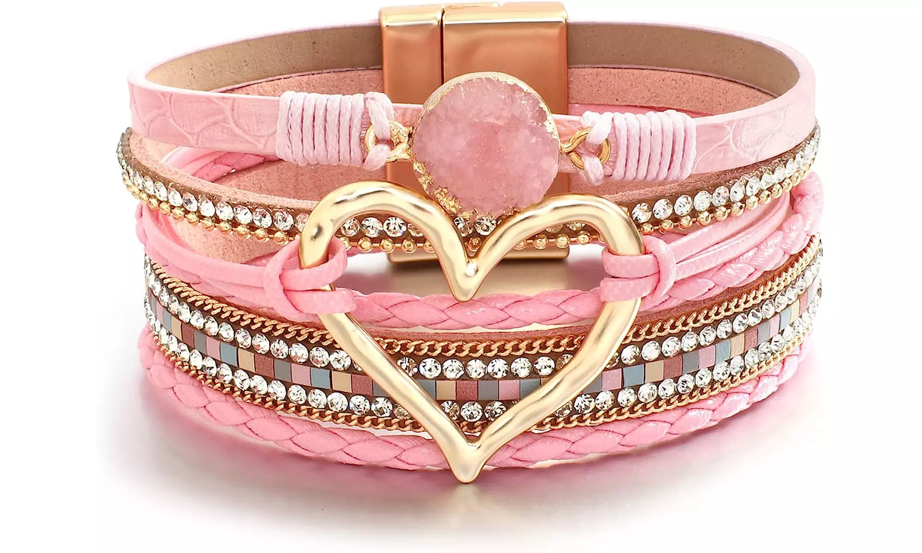 One or Two Heart-Pendant Wrap Bracelets