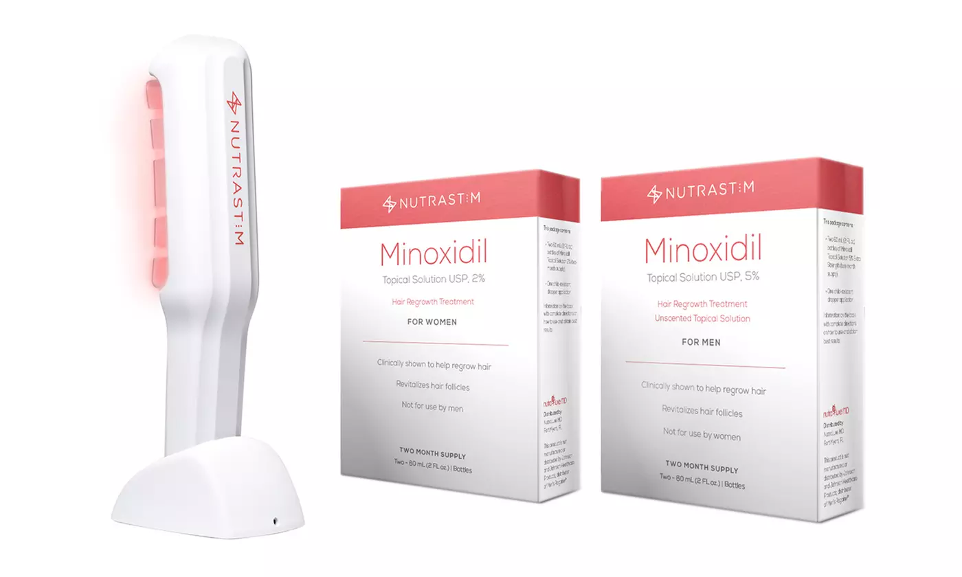 NutraStim Professional Hair Growth Laser Comb for Women and Men with Four Minoxidil Bottles (60 mL) - Primary Image