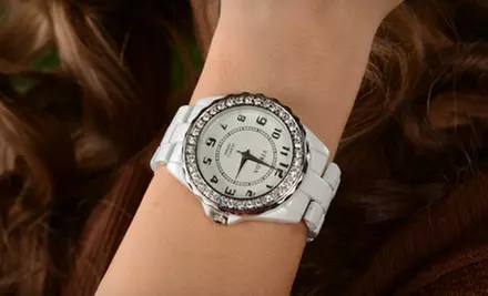 $19 for a Strada Austrian-Crystal Watch in Black or White with an Interchangeable Bezel ($80 List Price). Free Shipping. - Second Medium