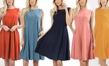 Style Clad Women's Cotton-Blend A-Line Swing Dress with Pockets