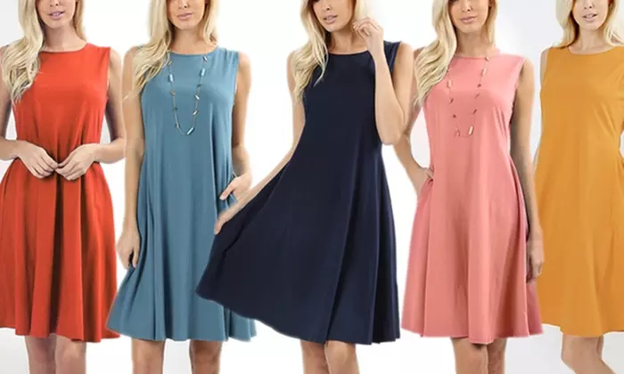 Style Clad Women's Cotton-Blend A-Line Swing Dress with Pockets (Plus Sizes Available) - Primary Image