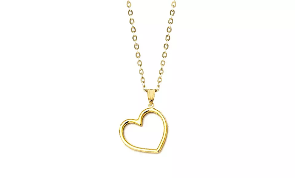 14K Solid Gold Open Heart Pendant with Chain - Primary Image