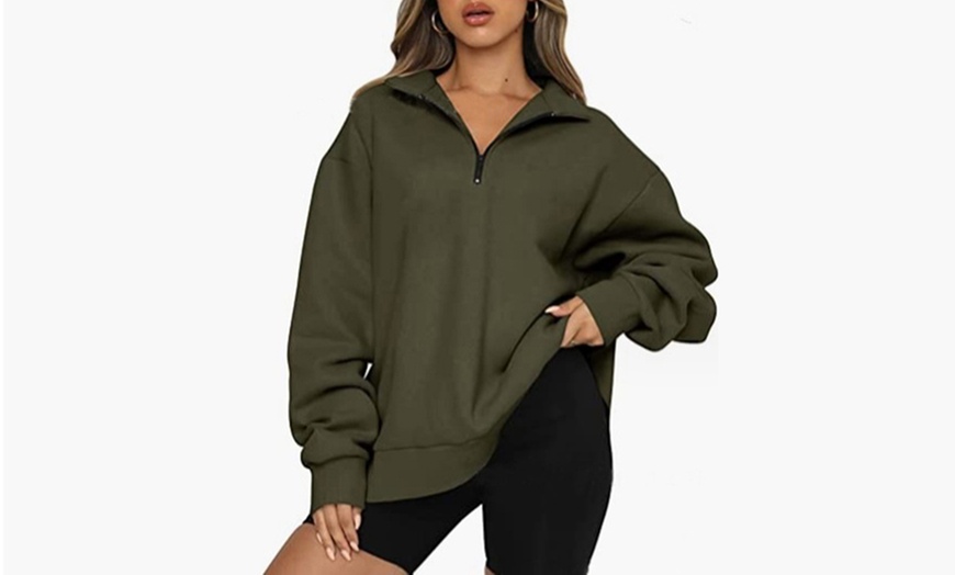 Image 12: Womens Half Zip Casual Pullover Sweatshirt