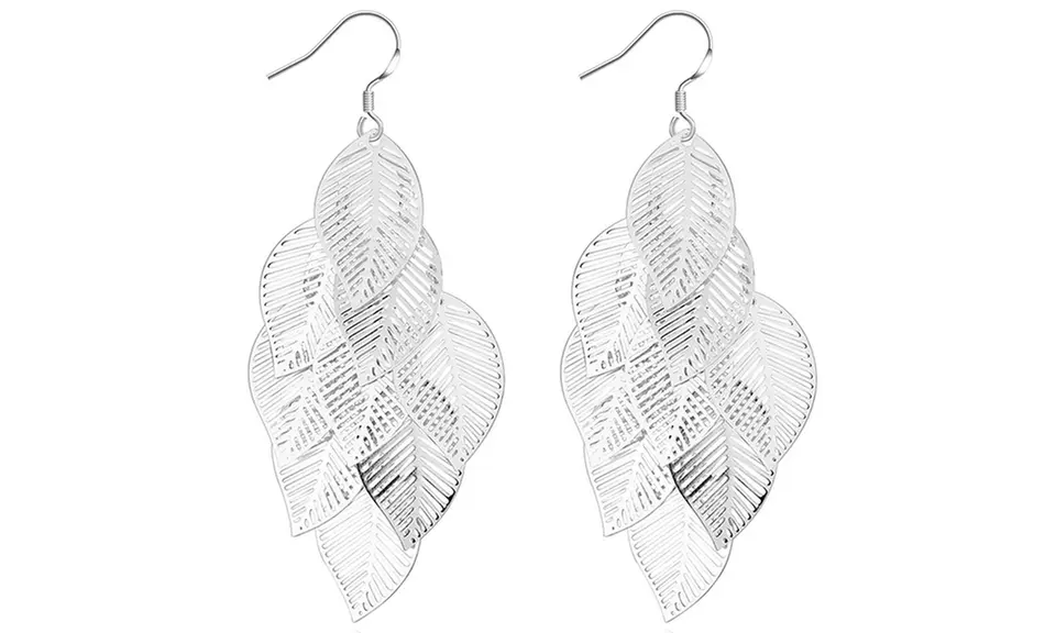 Sterling Silver Plated Leaves Drop Earrings by Jewelry Elements - Primary Image