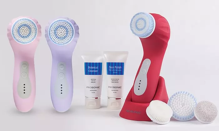 ProSonic GLOW Cleansing Brush Set with 4 Brush Heads, Cleanser & Microdermabrasion Cream  - Primary Image