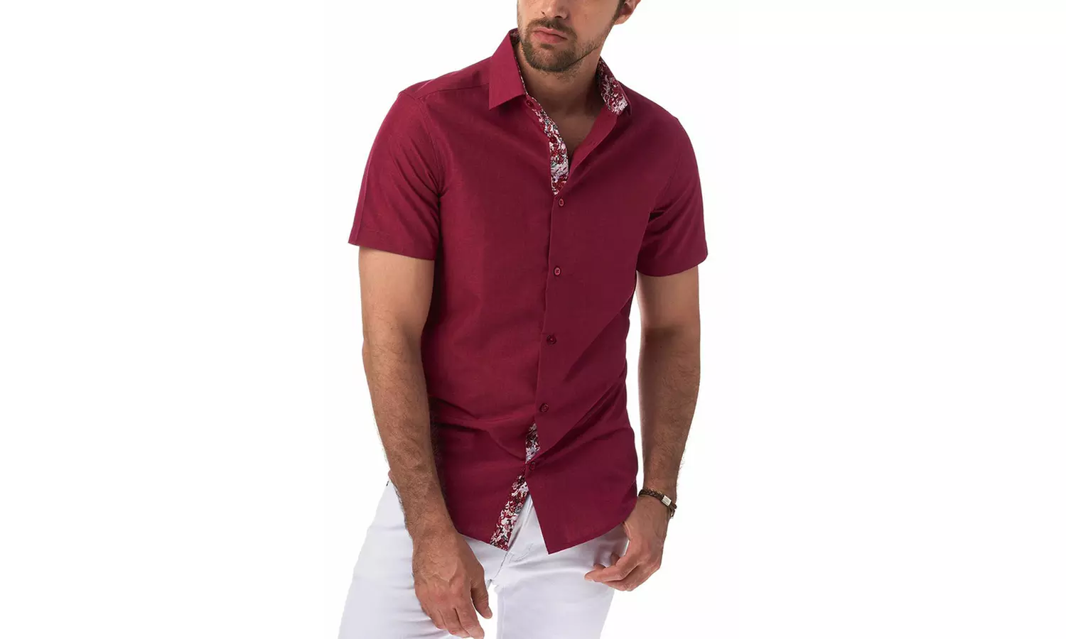 Tom Baine Men's Slim Fit Solid Short Sleeve Button Down Shirt (S-2XL) - Second Medium