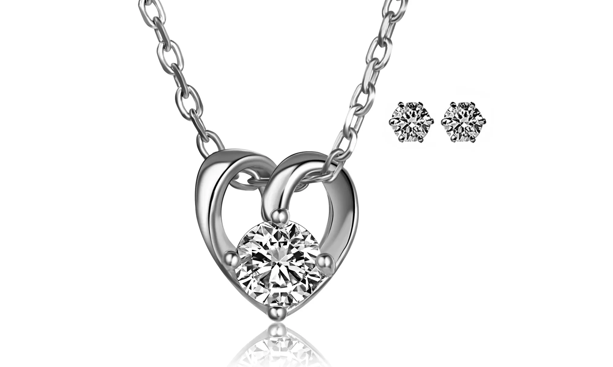 2 CTTW Swarovski Elements Open Heart Pendant with Free Gift of 2 CTTW Swarovski Elements Stud Earrings - Primary Image