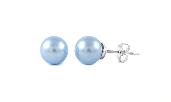 Light Blue Pearl Stud Earrings 