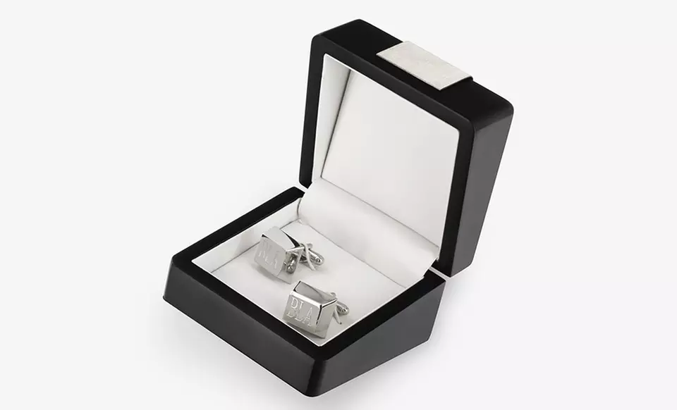 Personalized Silver-Plated Monogram Cufflinks with Case - Primary Image
