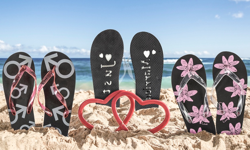 Image 1: Newlyweds Honeymoon Flip Flops