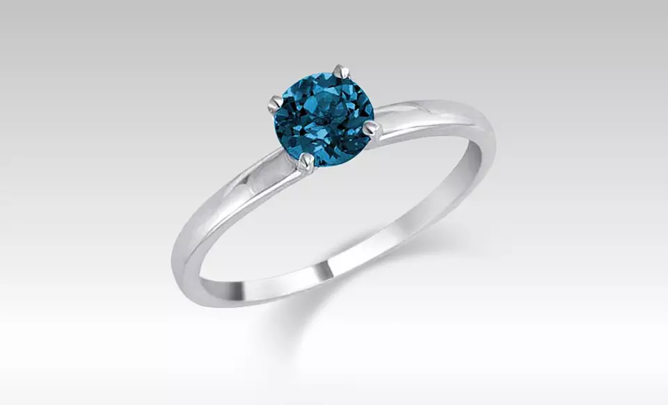 1/3 Carat Blue Diamond Solitaire Ring in 14K Gold﻿. - Primary Image