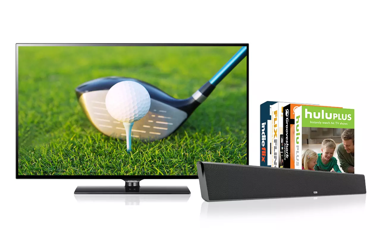 Samsung 60" 120Hz 1080p LED HDTV with Free Polk Soundbar, Sanus HDMI and Smart Bundle (UN60FH6003) - Primary Image