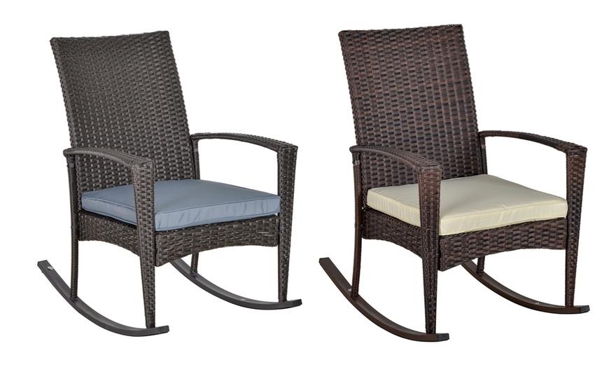 Image 1: Outsunny Rattan-Effect Rocking Chair