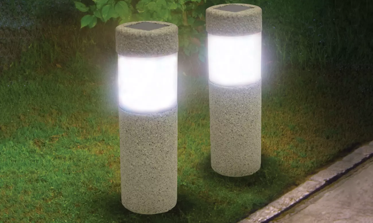 Two Stone-Look Pillar Garden Lights - Primary Image