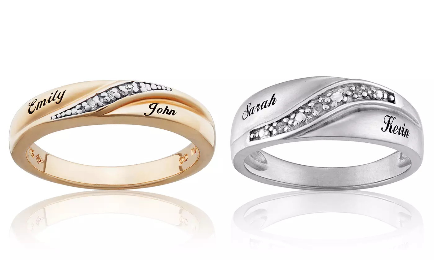 Personalized Diamond Accent Wedding Bands in Sterling Silver or 18K Gold Plated Sterling Silver (69% Off) - Primary Image